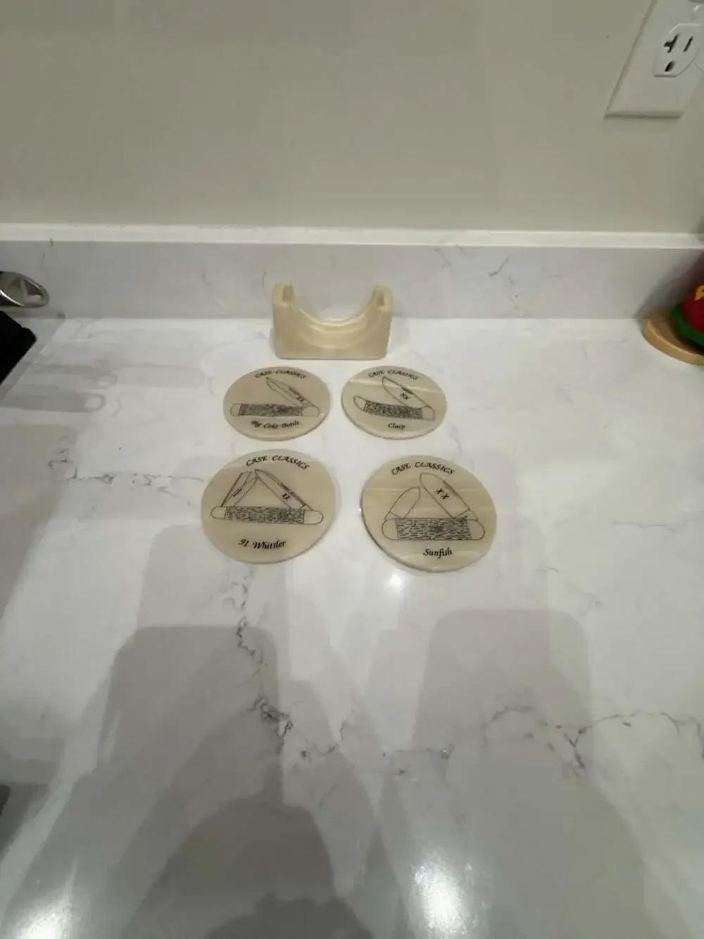 Case Classics Vintage Stone Coaster Set of 4 with Holder featuring Knife Models
